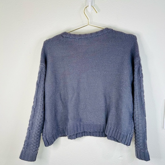 Mudd Gray Cable Knit Cropped Sweater Women's Small Cozy Fall Winter Top Pullover - Picture 5 of 14